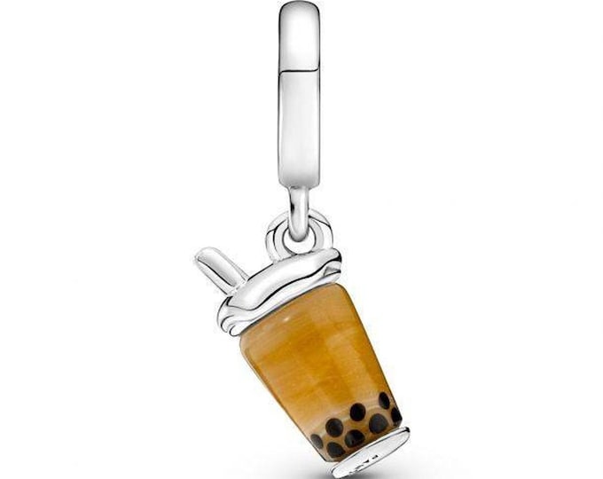 Murano Glass Bubble Tea Dangle charm for women bracelet S925 Sterling Silver, friend birthday gift, fits snake bracelet, Christmas charm