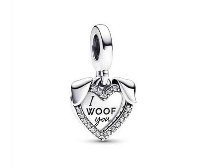 I woof you heart dog dangle bead charm for women bracelet S925 Sterling Silver Gift For Women / friend birthday Gifts