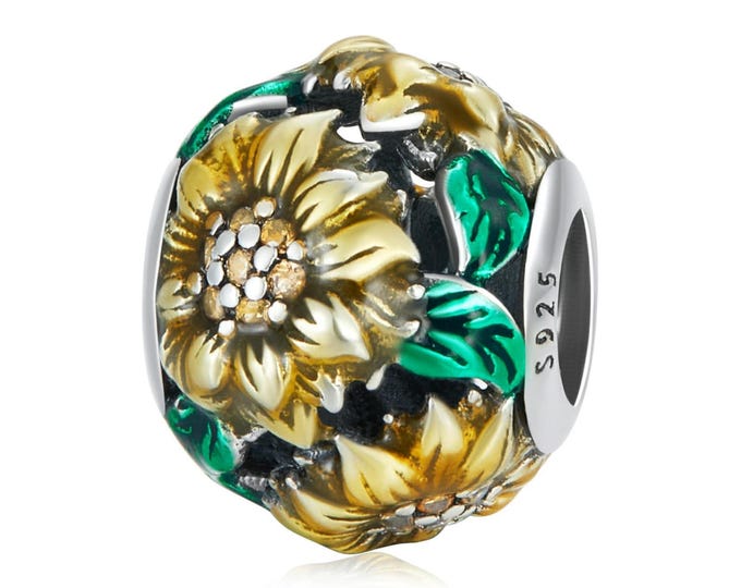Sunflower bead dangle charm for women bracelet S925 Sterling Silver, friend birthday gifts, Christmas charm gift