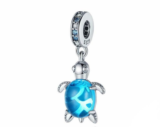 Blue Murano glass Turtle dangle charm for women bracelet S925 Sterling Silver Gifts For Women / friend birthday  Gifts