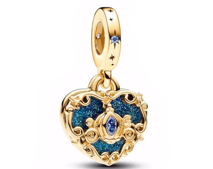 Cinderella Carriage Heart dangle Charm Christmas Occasions bead for women bracelet S925 Sterling Silver Women jewelry, friend birthday Gifts