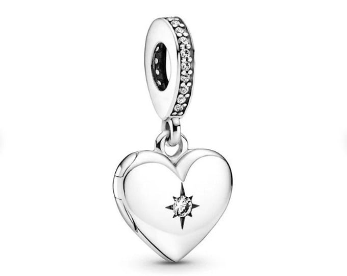 Openable Heart Locket Dangle charm for women bracelet S925 Sterling Silver, friend birthday gift, fits snake bracelet, Christmas charm