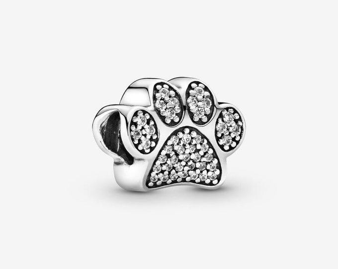 sparkling paw print Charm Bead charm for women bracelet S925 Sterling Silver Gifts For Women / friend birthday  Gifts