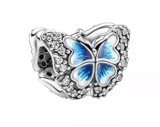 Blue Butterfly bead charm for women bracelet S925 Sterling Silver Gifts For Women / friend birthday ,Gifts, fits snake bracelet
