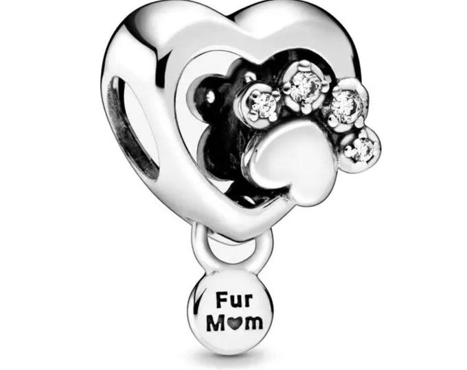 Fur mum, mum sparkling paw HEARTS bead charm for women bracelet S925 Sterling Silver Gifts For Women / friend birthday  Gifts