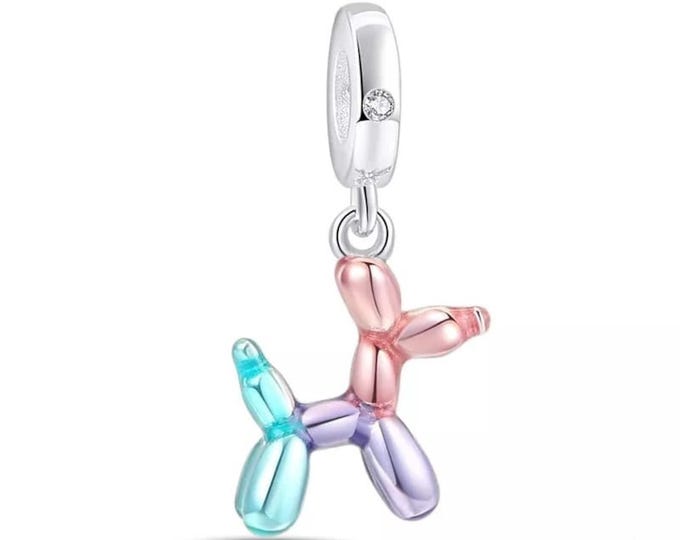 colorful Balloon Dog Puppy Dangle bead dangle charm for women bracelet S925 Sterling Silver For Women / friend birthday gifts