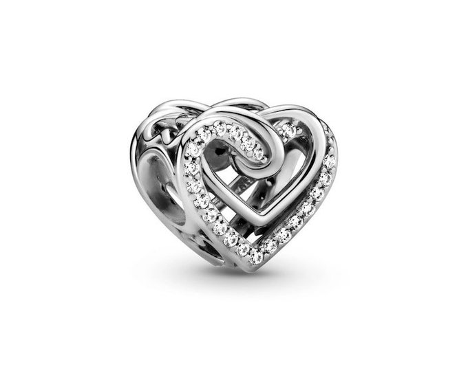 Sparkling Entwined Hearts Charm Bead charm for women bracelet S925 Sterling Silver Gifts For Women / friend birthday  Gifts