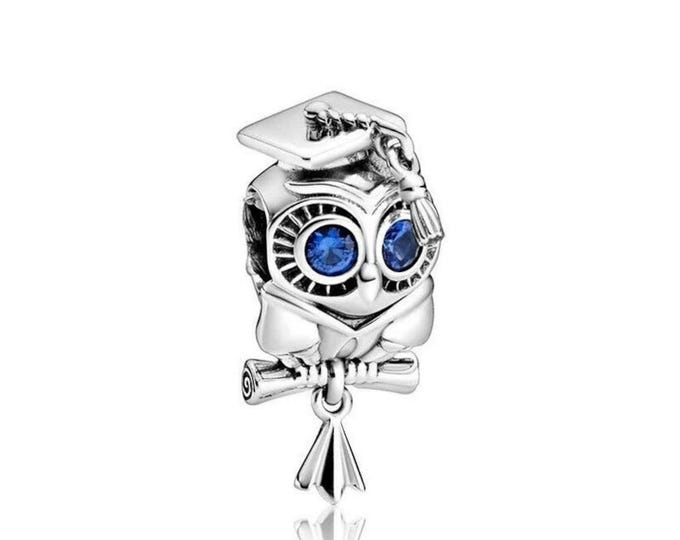 Wise Owl Graduation bead charm for women bracelet S925 Sterling Silver Gift For Women / friend birthday Gifts