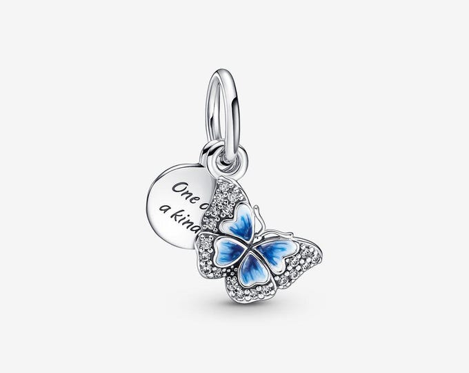 Blue Butterfly Dangle bead charm for women bracelet S925 Sterling Silver Gifts For Women / friend birthday ,Gifts, fits snake bracelet