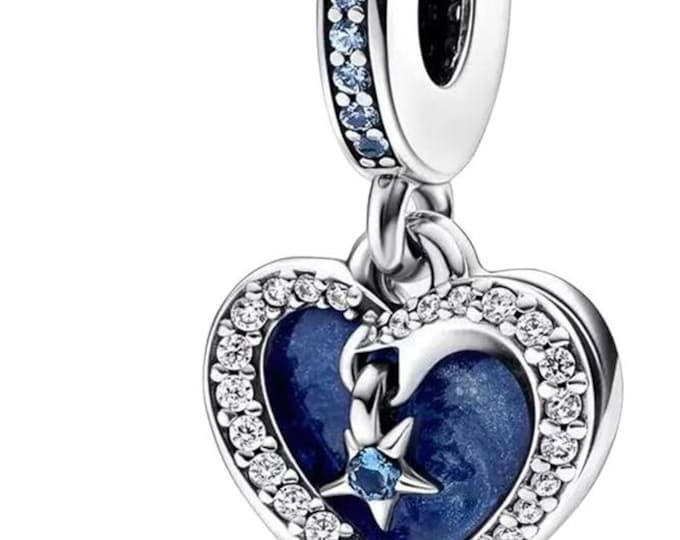 Celestial Shooting Star Heart Charm Christmas Occasions bead for women bracelet S925 Sterling Silver Women jewelry, friend birthday Gifts