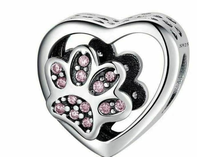 Pink paw Charm Bead charm for women bracelet S925 Sterling Silver Gifts For Women / friend birthday  Gifts