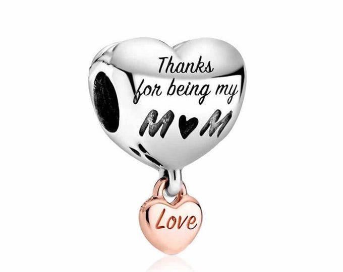 thanks to be mom mum HEARTS bead charm for women bracelet S925 Sterling Silver Gifts For Women / friend birthday  Gifts