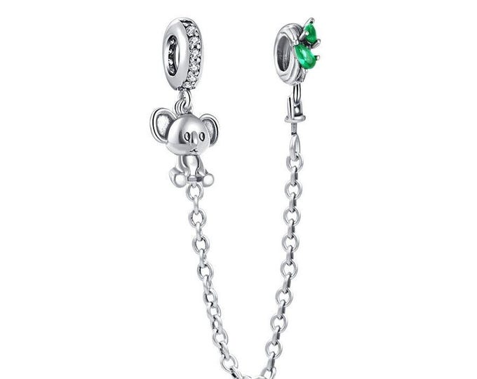 Cute Koala Safety Chain bead dangle charm for women bracelet S925 Sterling Silver Gifts For Women / friend birthday gifts