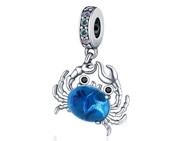Blue Crab bead Dangle charm for women bracelet S925 Sterling Silver Gifts For Women / friend birthday Gifts