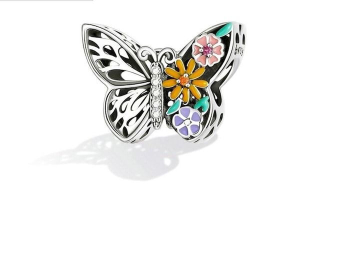 Colorful Butterfly bead dangle charm for women bracelet S925 Sterling Silver For Women / friend birthday gifts