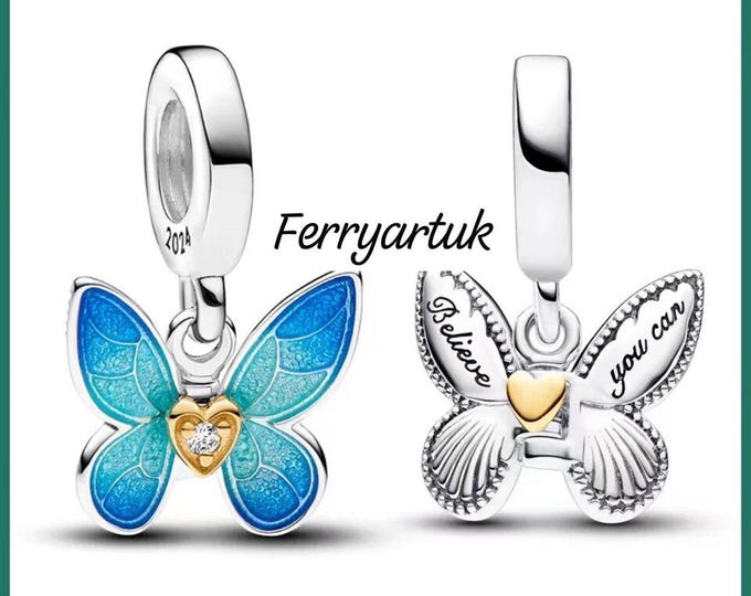 2024 Butterfly Dangle bead charm for women bracelet S925 Sterling Silver Gifts For Women / friend birthday ,Gifts, fits snake bracelet