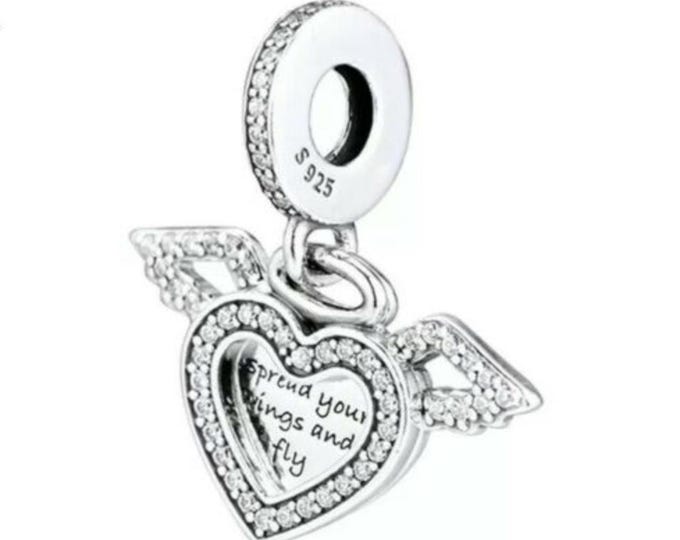 HEART AND ANGEL wings dangle charm for women bracelet S925 Sterling Silver Gifts For Women / friend birthday gifts