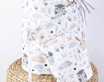 HASE EULE Beige Weiß 420, 360, 210, 180 x 30 cm für 140 x 70 oder 120 x 60 cm Bett Bio-Baumwolle Handmade OSTERN Geschenk