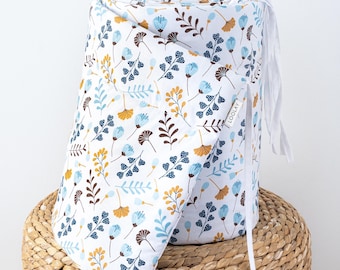 Blumen BLAU GELB 420, 360, 210, 180 x 30 cm für 140 x 70 or 120 x 60 cm Bett BIO-Baumwolle Handmade