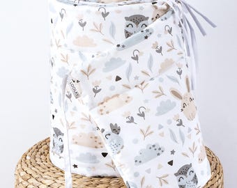 HASE EULE Beige Weiß 420, 360, 210, 180 x 30 cm für 140 x 70 oder 120 x 60 cm Bett Bio-Baumwolle Handmade OSTERN Geschenk