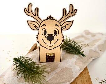 Printable Christmas table decoration idea, Rocher reindeer packaging idea for Christmas parties, gift idea for colleagues and employees (PDF)