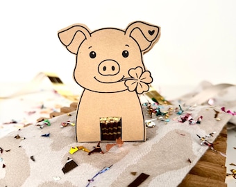 Printable table decoration idea for New Year's Eve, lucky pig Rocher packaging, craft template for chocolate gift idea, New Year's Eve gift idea, PDF