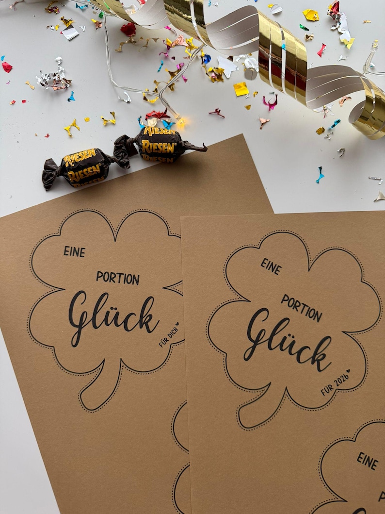 Printable cloverleaf New Year's Eve idea template, template for printing New Year's Eve ideas, New Year's Eve good luck charm 2025 craft template PDF print image 2