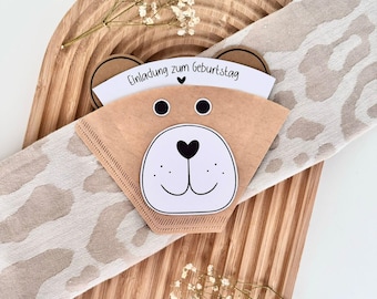 Print template invitation children's birthday, invitation card children's birthday bear, funny invitation invitation card for children's birthday, PDF