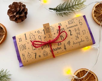 Modelo de calendário do Advento imprimível para uma barra de chocolate, mini calendário do Advento, ideia de Natal, calendário do Advento para a época do Advento, PDF