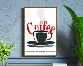 Coffee Poster, Kaffee Poster, Retro Kaffee Poster, Kaffee Bar Dekor, moderne Küchen Kunst, Küchen Druck, rot, schwarz