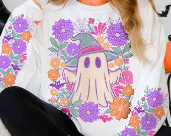 Floral Ghost DTF Transfer | Trendy Halloween DTF Transfer | Ready to Press | High Quality DTF Transfers | Fast Shipping