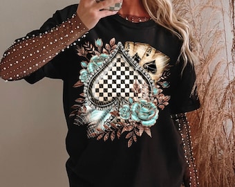 Checker Spades T-Shirt | Trendy Boho Shirt | Fast Shipping | Super Soft Shirts for Women/Kid's | Bella Canvas