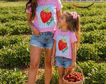 Strawberry Sweet DTF Transfer, Mommy and Me Matching Shirt Design, Summer Strawberry Tee, Kids and Adult Transfer, Ready to Press