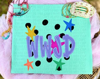 WWJD DTF Transfer | Retro Christian Transfer | Colorful Faith DTF Print | Trendy Religious Transfer | Boutique Faith Design