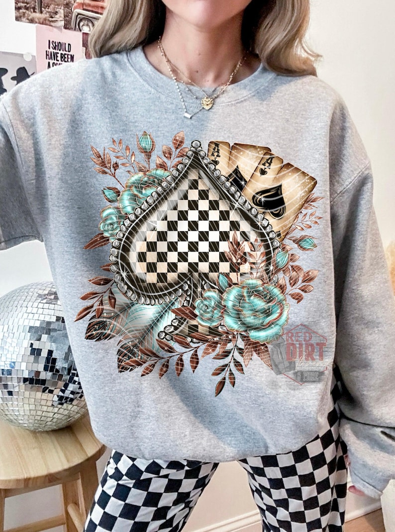 Transferencia DTF Checker Spades / Transferencia DTF Boho de moda / Lista para imprimir / Transferencias DTF de alta calidad / Envío rápido imagen 2
