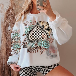 Transferencia DTF Checker Spades / Transferencia DTF Boho de moda / Lista para imprimir / Transferencias DTF de alta calidad / Envío rápido imagen 1