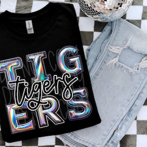 Tigers Faux Holographic DTF Transfer | Trendy School Spirit DTF Transfer | Ready to Press | High Quality DTF Transfers | Fast Shipping