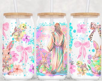 Christian Easter Uv Dtf Wrap, 16oz Libbey Glass Can Wrap, Jesus Easter Bunny Cup Wrap, Faith Easter Uv Dtf Transfer