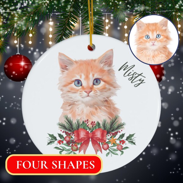 Custom Cat Ornament, Cat Photo Ornament Personalized with Name, Pet Photo Ornament, Cat First Christmas, Kitten Ornament, Cat Ornament, Cat