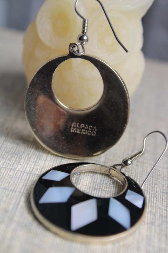 Silver and Abalone Geometric Mosaic Earrings from 