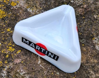 MARTINI White glass ashtray, vintage 1970s bar decoration