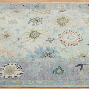 Contemporary Oushak Rug, Gray Purple Blue Green Rug, Large Wool Rug, Modern Oushak Rug 9x12, Pastel Color Area Rug 8x10: Sugarplum