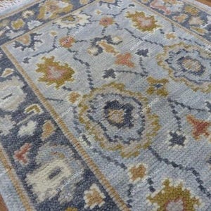 8x10 blue Oushak Made to Order (In Any Size!!) Geometric Knotted Modern Oushak rug/ large area rug/pastel/sage/muted oushak rug.
