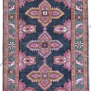 Navy Area Rug 9x12, Modern Oushak Rug Traditional Design, Handmade Turkish Wool Rug For Bedroom, Green Orange Rug 8x10: Touch of Pink