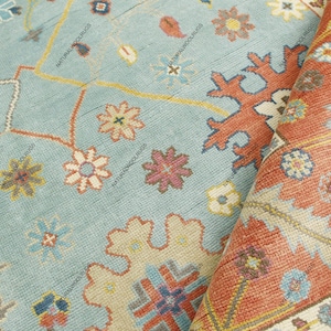 M. Blue- Rust Modern Oushak Hand Knotted Rug 4x6, 5x8, 6x9, 8x10, 9x12, 10x14 ft Handmade Rugs for Living Room - Antique Ethnic rug