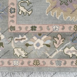 Hand knotted Light Gray Area rug | Modern Oushak Rug In Gray, Pink And Purple, Large Wool Rug 9x12, Turkish Rug 8x12 for home decor