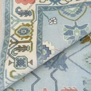 Modern Oushak Rug, White Light Blue Green Area Rug 8X10, Colorful Contemporary Wool Rug, Floral Turkish Rug For Home, Living Room, Bedroom