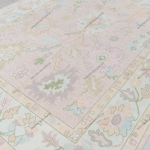 9x12 Light Pink Blue Soft Look Modern Oushak Rug Premium Wool Hand Knotted Turkish Inspired, CUSTOMIZE in any Size 8x10 9x12 and 10x14