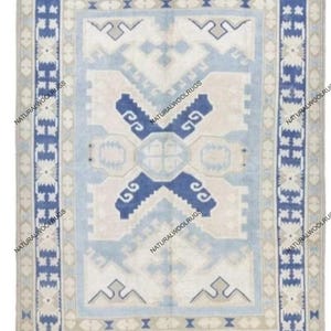 5x8 Blue white Oushak Made to Order (In Any Size!) Geometric Knotted Modern Oushak rug/ large area rug/pastel/sage/muted oushak rug.