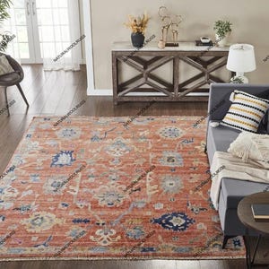 Handmade Orange Oushak Rug Hand knotted Turkish Area Rug 8x10, 9x12, 10x14 Handmade Rugs for Living Room - Antique Ethnic rug for home decor